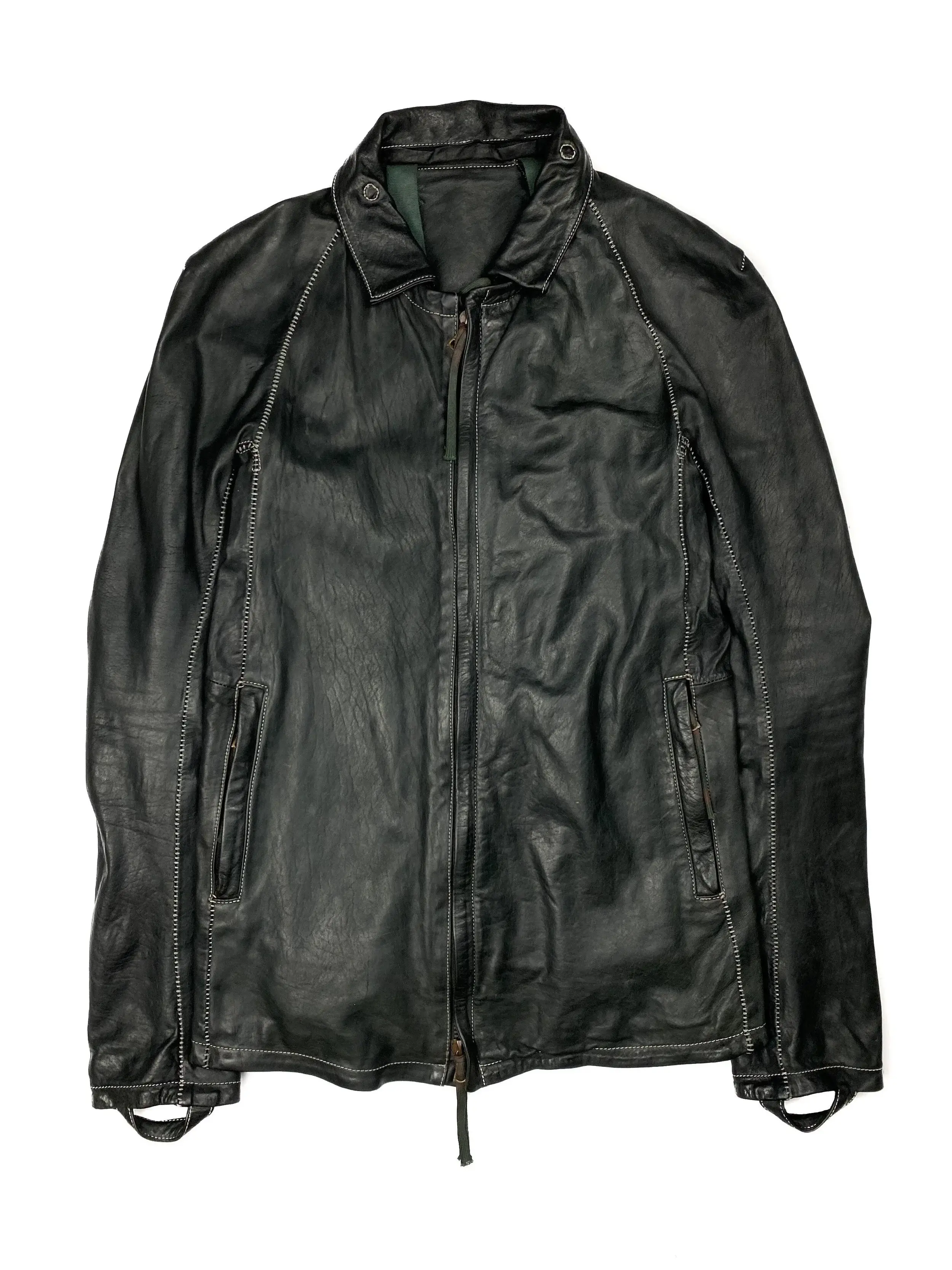 Contrast Stitch Leather Jacket