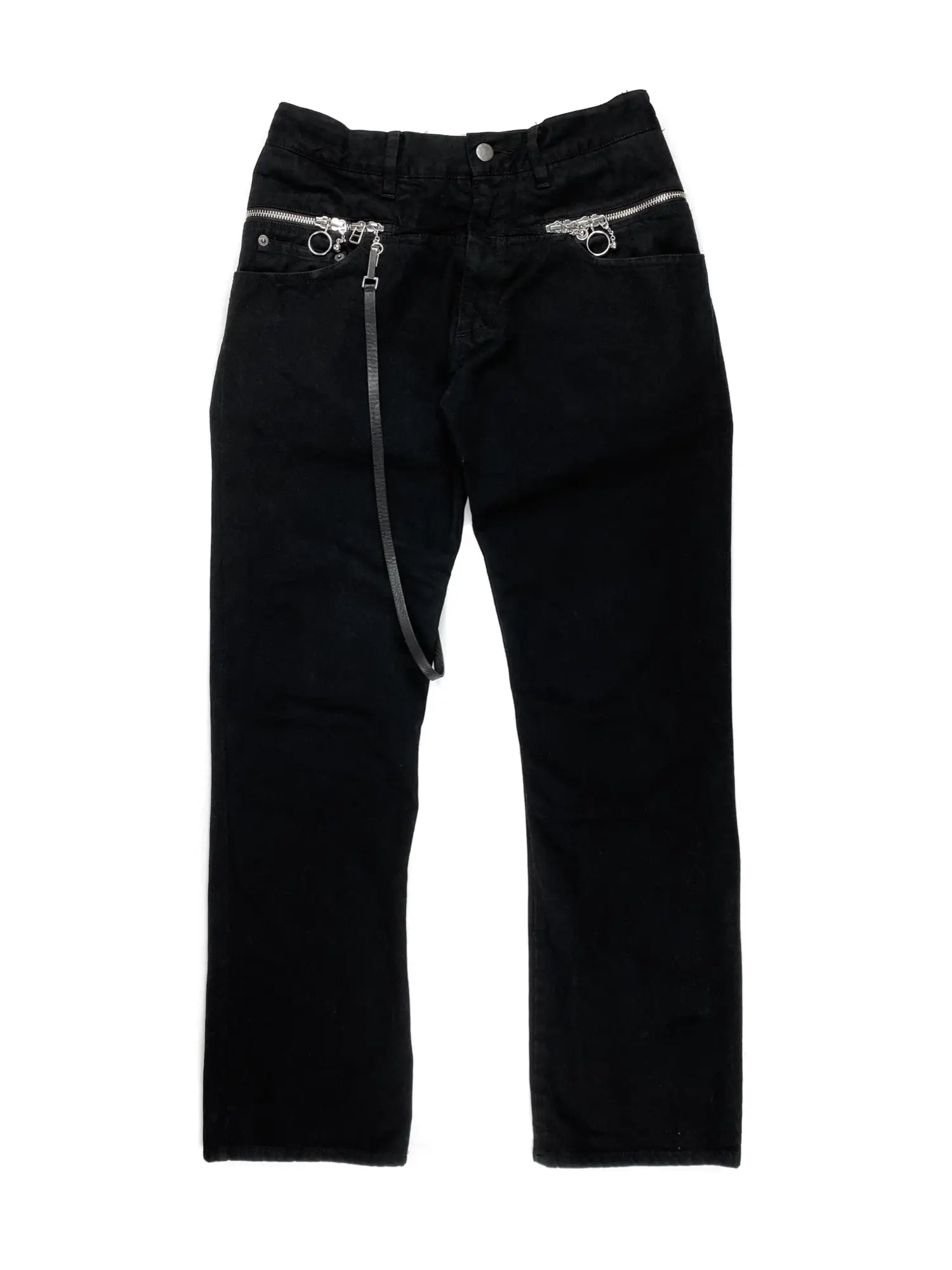 Zippered Denim with Leather Straps