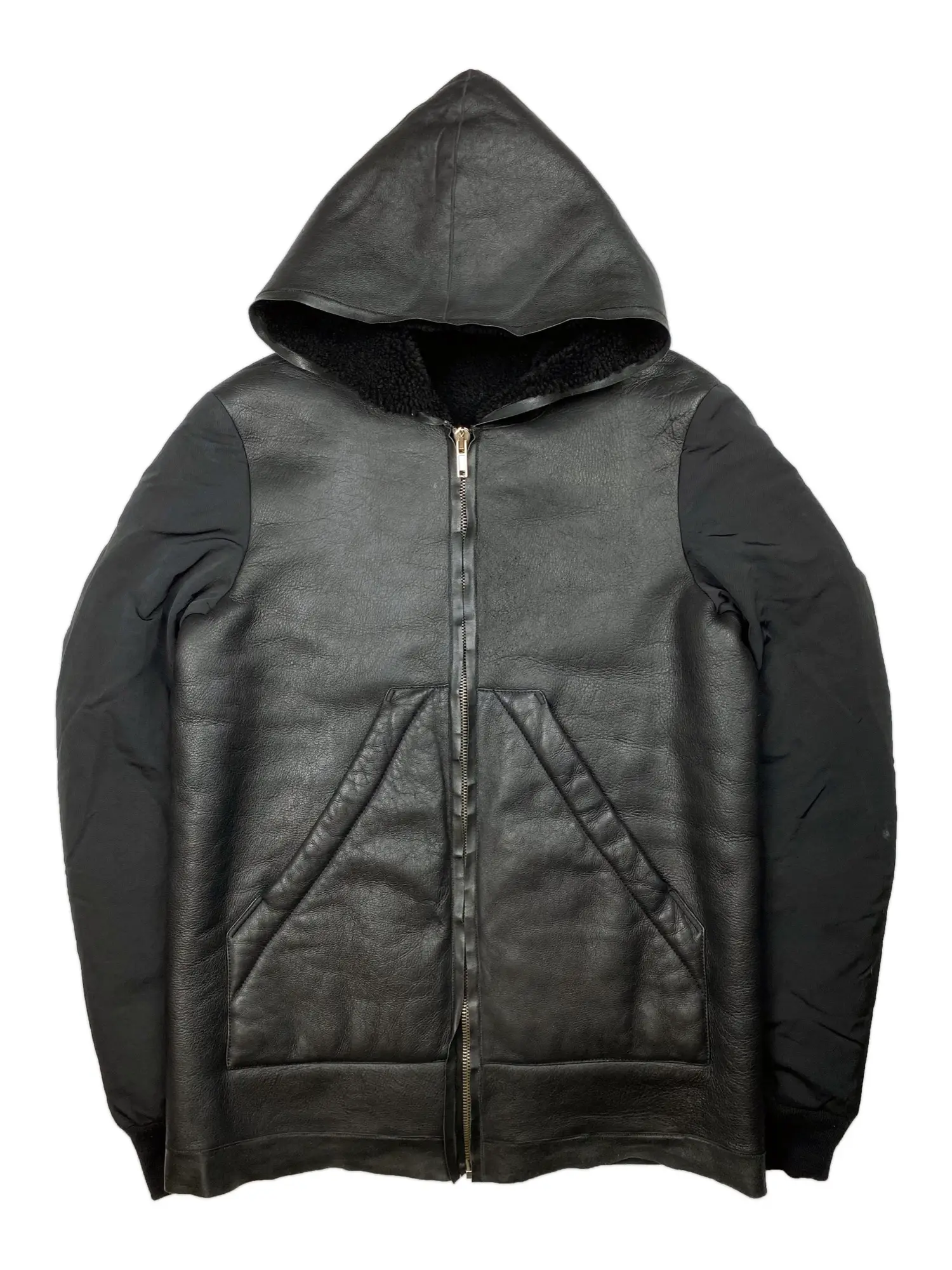 Shearling-Lined Leather Hoodie